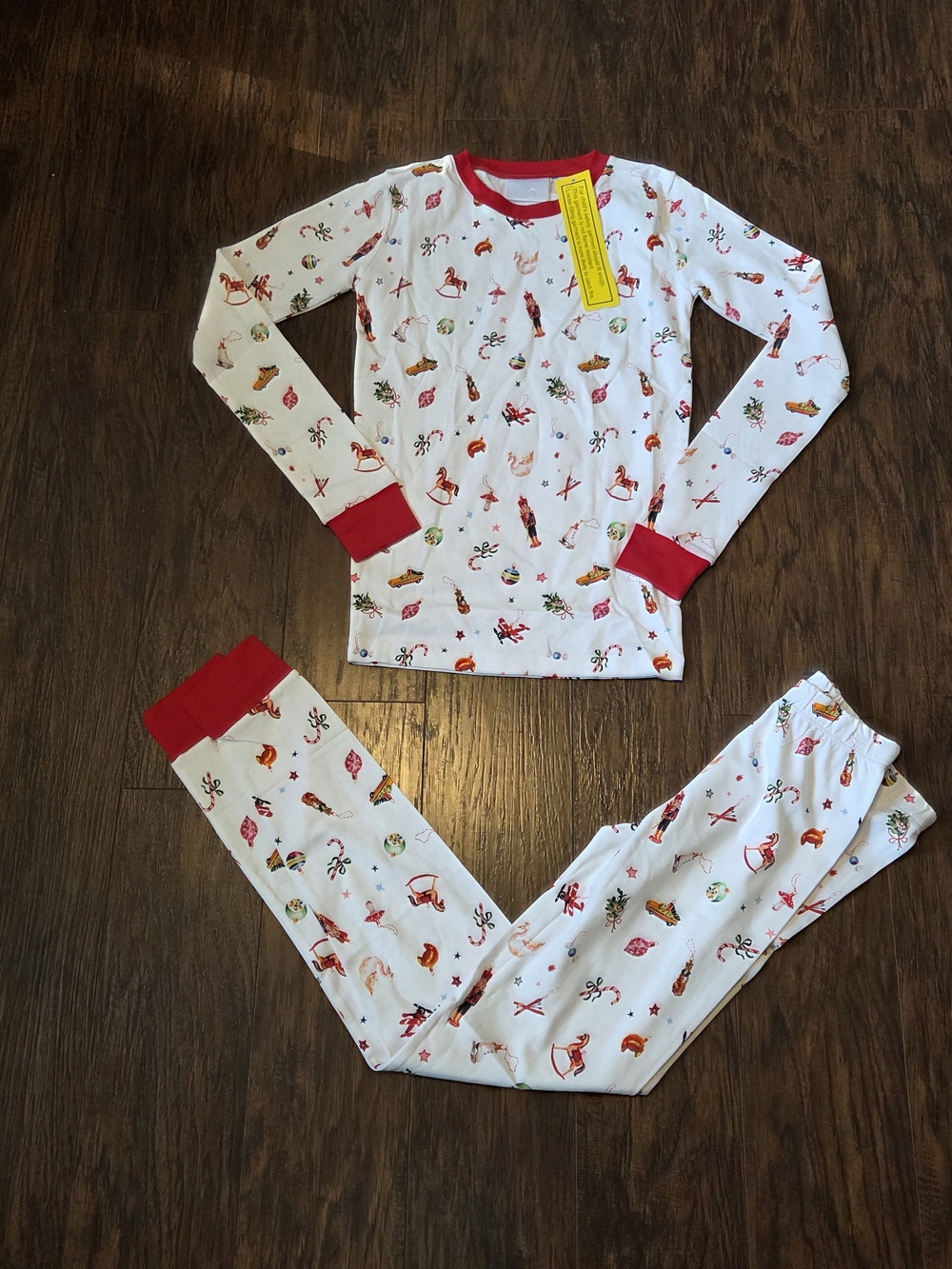 Lake White Holiday Print Pajama Set with Red Trim and Cuffs
